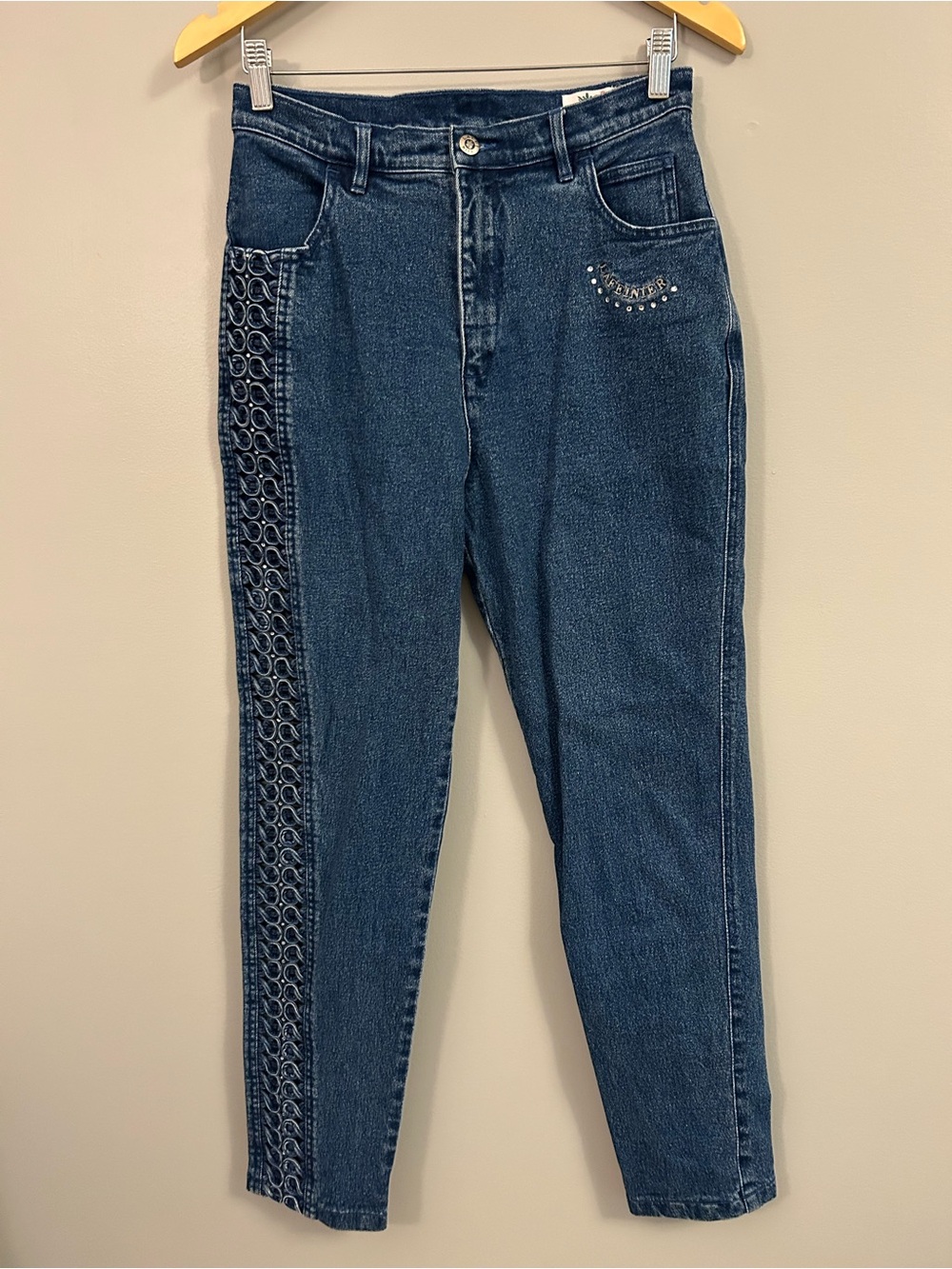 Vintage Lafeinier Dark Blue High-Rise Jeans with Decorative Side Stitch Y2K